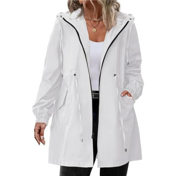 Rain Jacket Plus Size Long Raincoat Hooded Windbreaker Jackets For Women - Picture 1 of 6